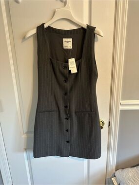 Abercrombie & Fitch Charcoal Pinstripe Button-Front Mini Dress